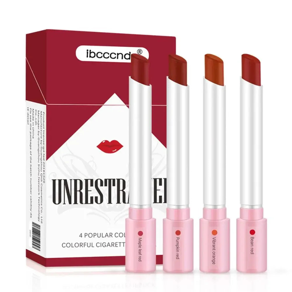 4 Colors Creative Cigarette Lipstick Set MatteLong Lasting Waterproof MattLip Stick Tube Nude RedVelvet LipTint Makeup