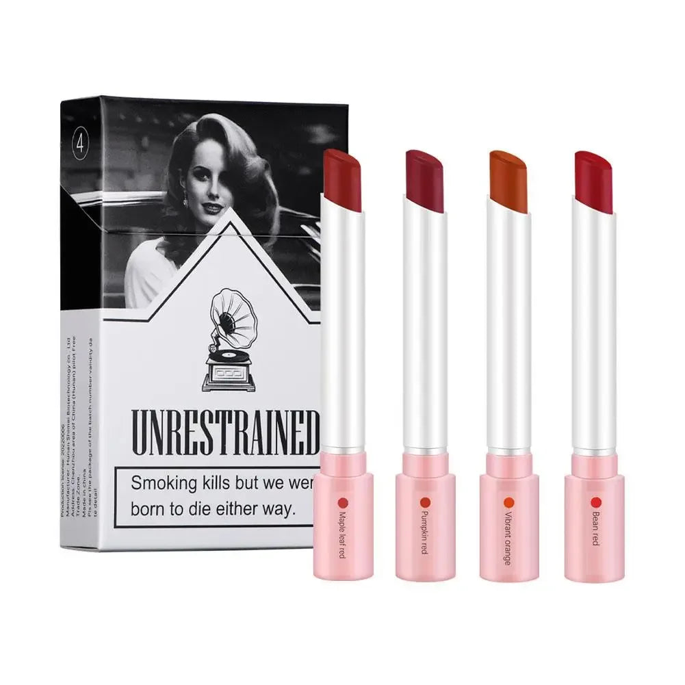 4 Colors Creative Cigarette Lipstick Set MatteLong Lasting Waterproof MattLip Stick Tube Nude RedVelvet LipTint Makeup